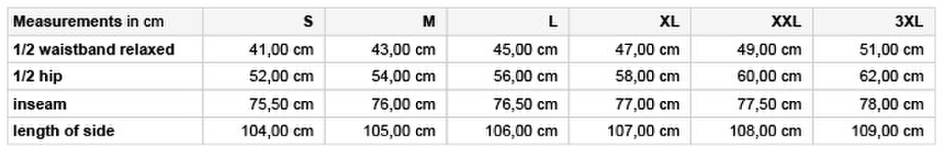 Size chart