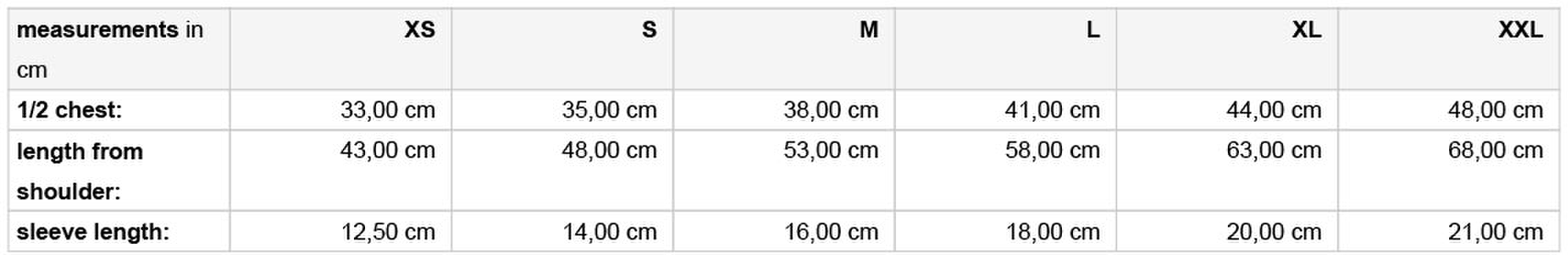 Size chart