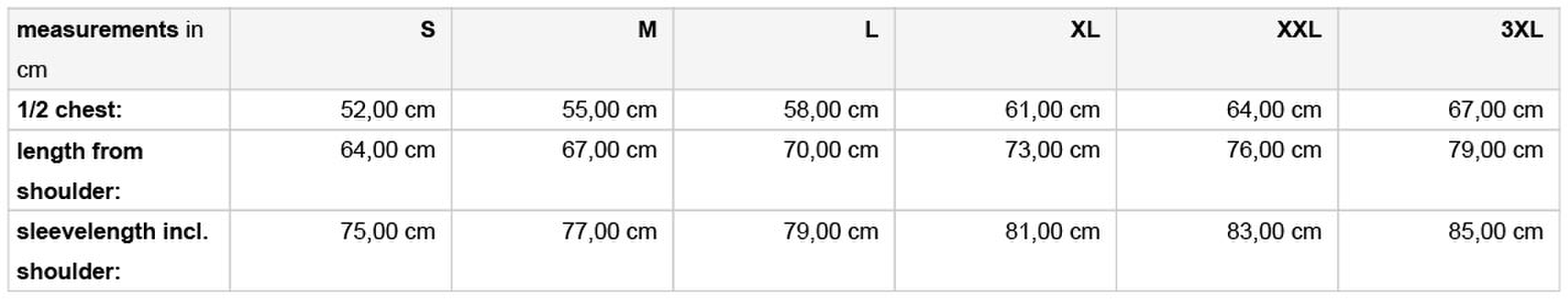Size chart