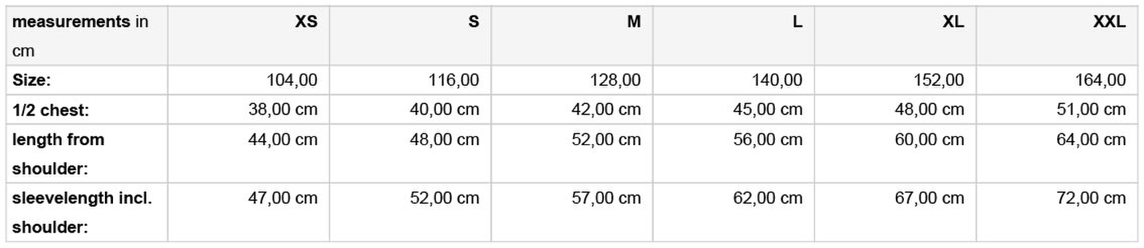 Size chart