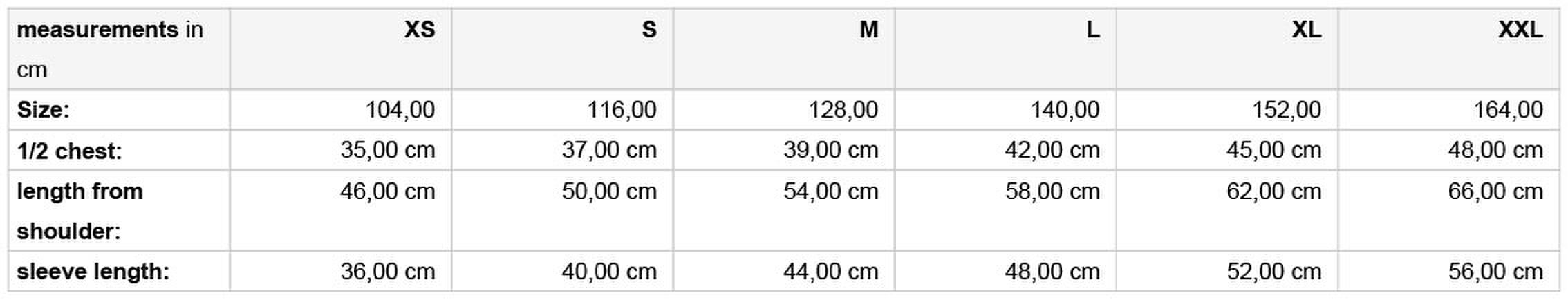 Size chart