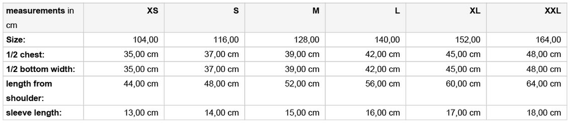 Size chart