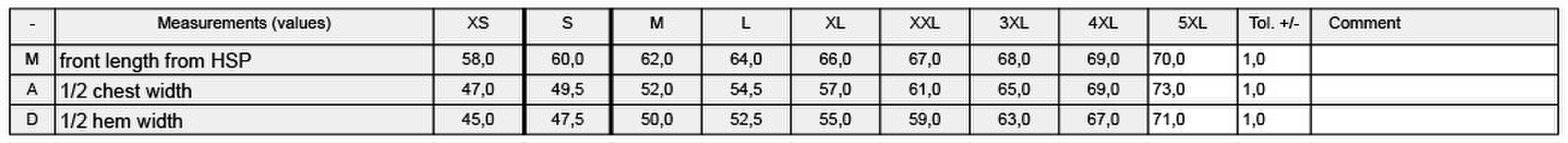 Size chart