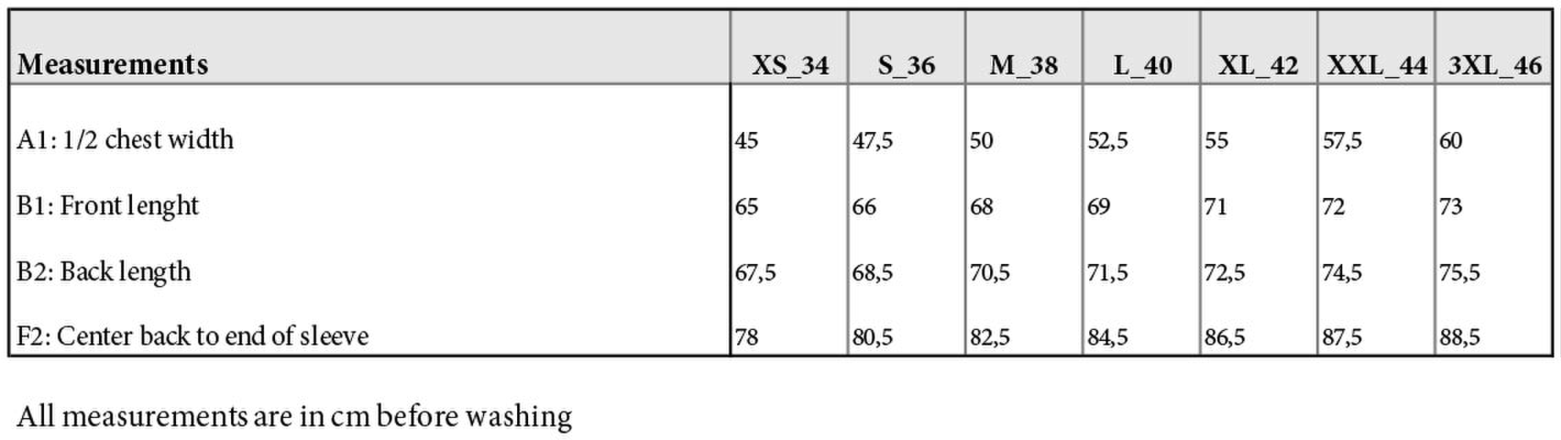 Size chart