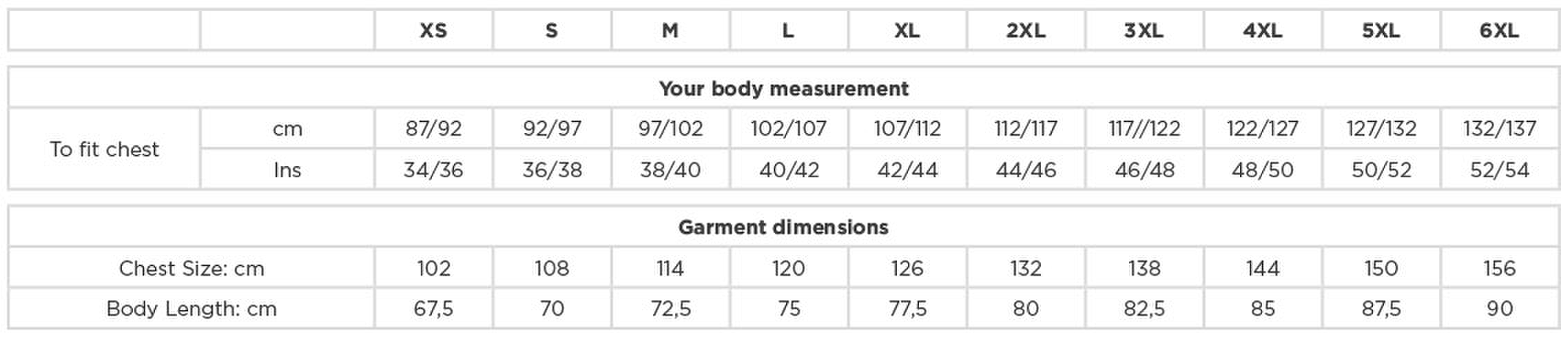 Size chart
