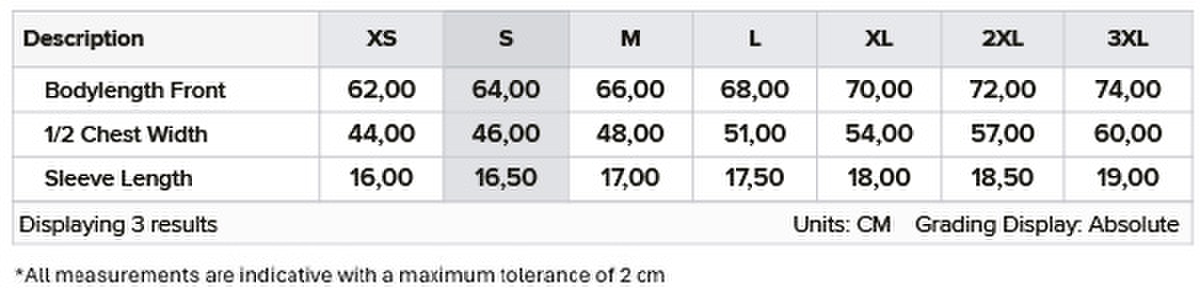 Size chart