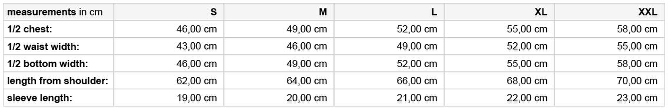 Size chart
