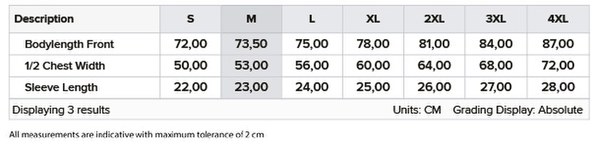 Size chart