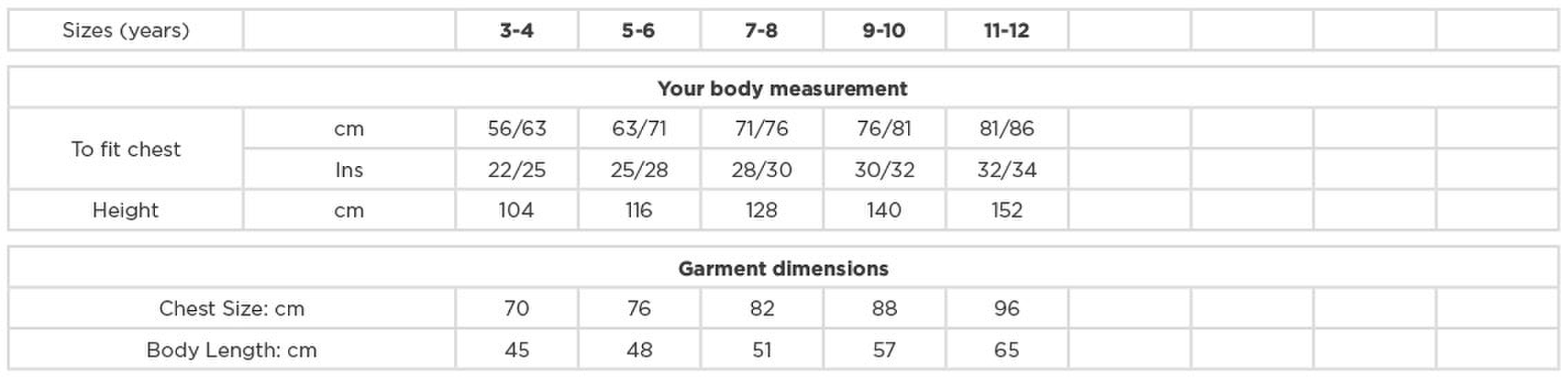 Size chart