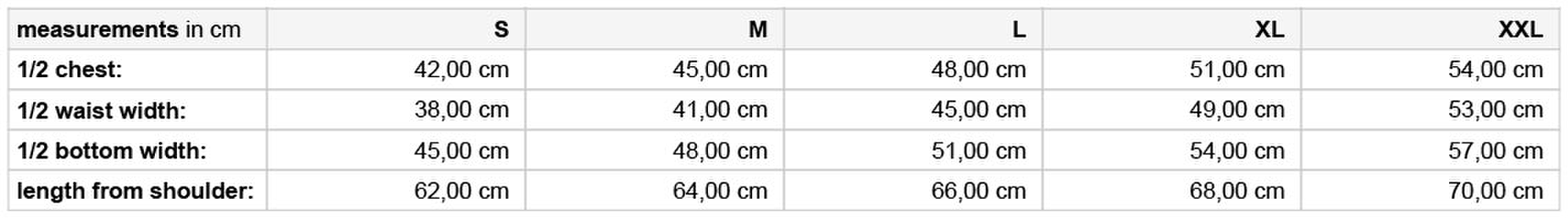 Size chart