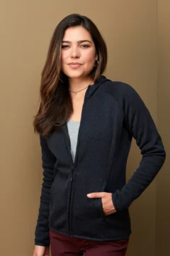Damen Kapuzen Strickfleece Jacke