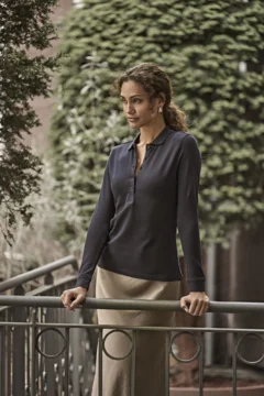 Damen Luxus Stretch Piqué Polo langarm