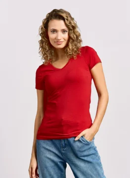 Damen Slim Fit V-Ausschnitt T-Shirt