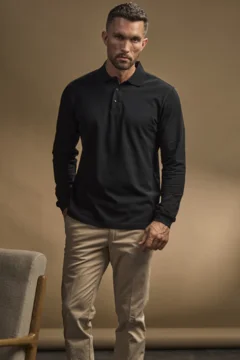 Herren Luxus Stretch Piqué Polo langarm