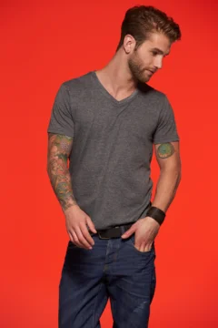 Herren V-Ausschnitt Melange T-Shirt