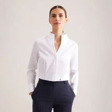 Popeline Bluse mit Kelchkragen langarm