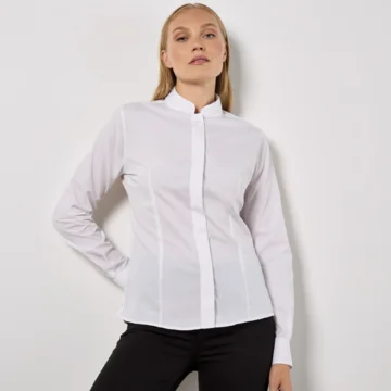 Popeline Bluse mit Maokragen langarm