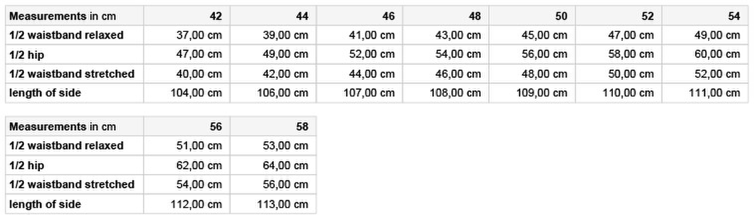 Size chart