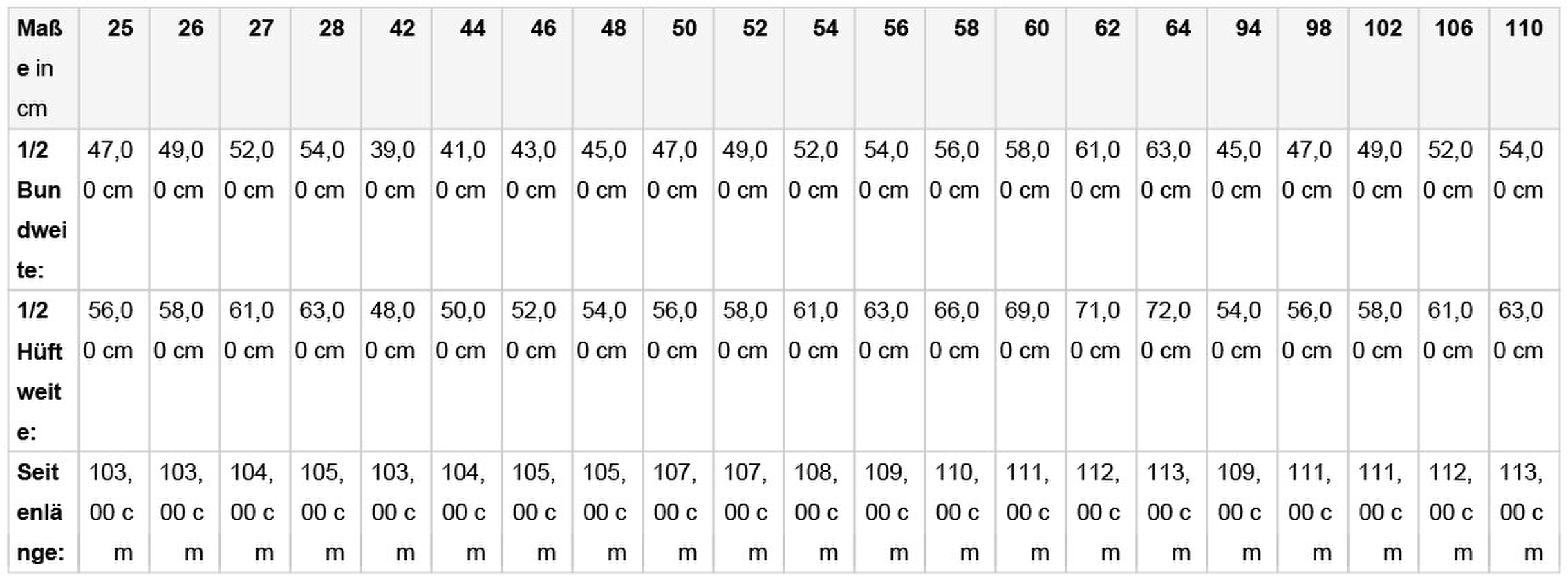 Size chart